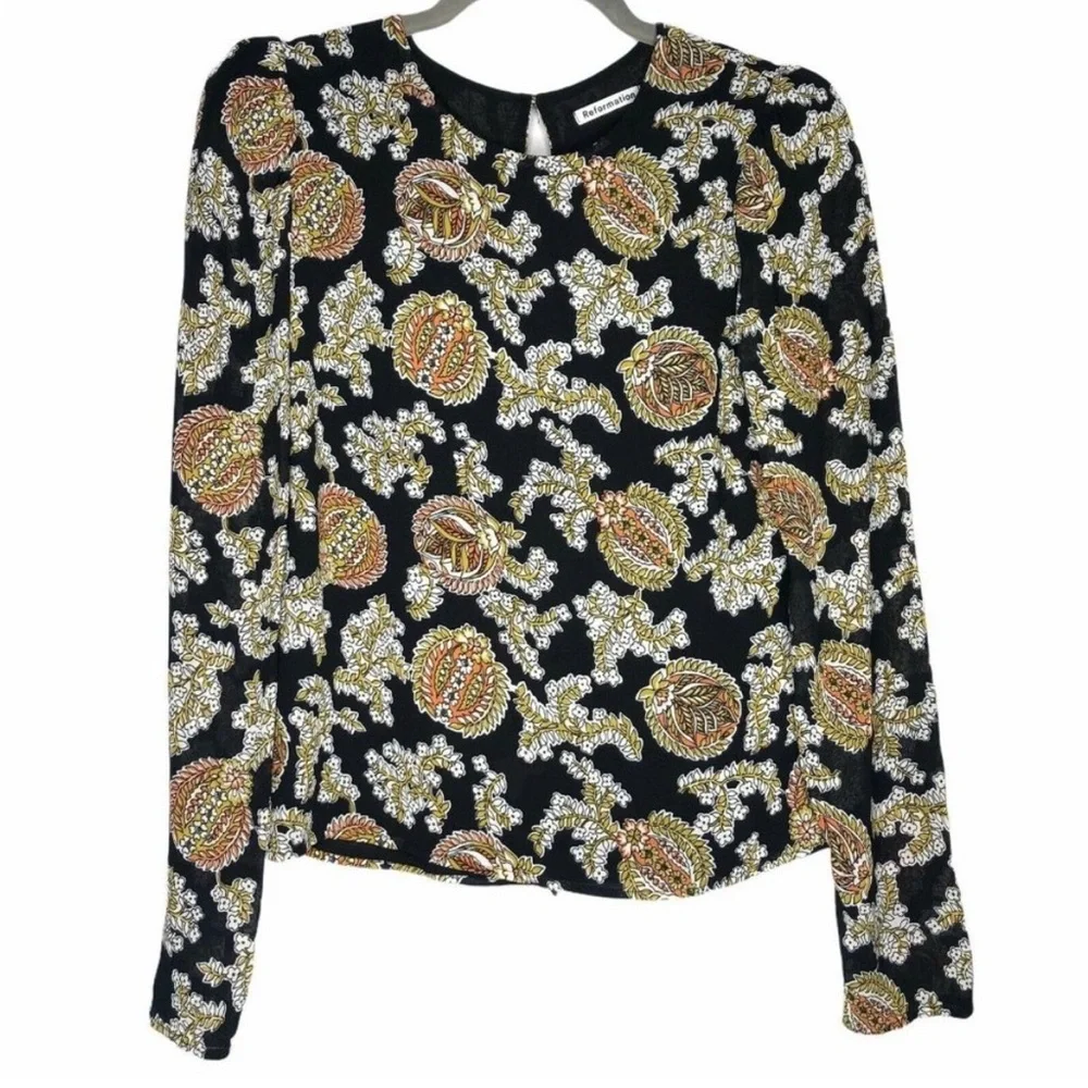 Reformation Talia Long Sleeve Top Paisley Puff size xs Extra Small